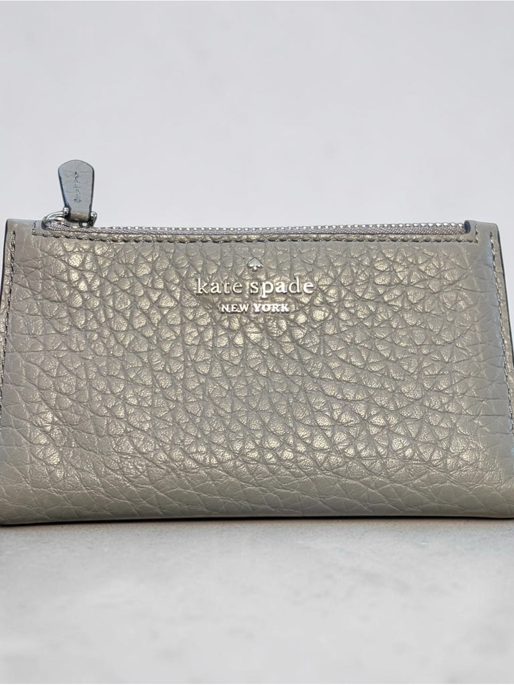 kate spade Silver Pebbled Leather Zip Wallet